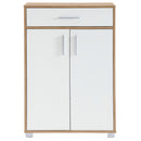 Scarpiera Mobile Salvaspazio 2 Ante 1 Cassetto 63x33x95h cm in Melaminico Venato a Rilievo Rovere e Bianco