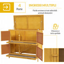 Conigliera Gabbia a 2 Livelli 97x44x91 cm con Rampa 2 Vassoi Estraibili 4 Porte in Legno di Abete e Bitume Giallo      