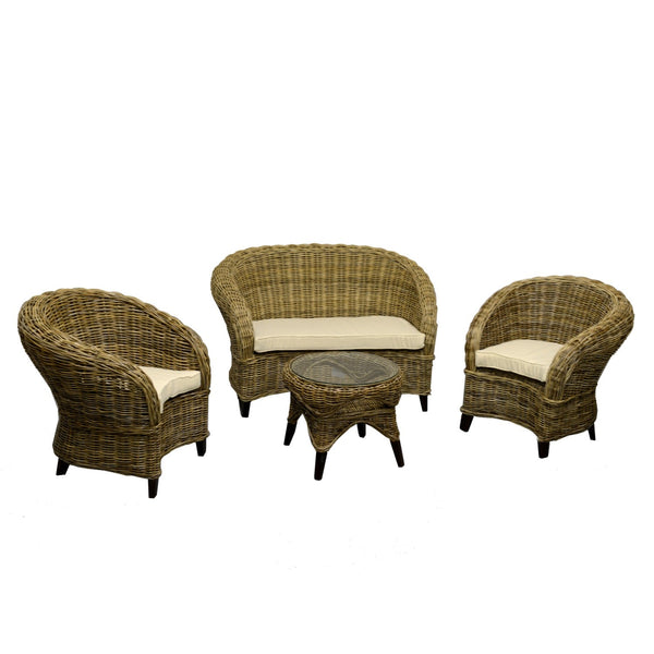 acquista Set Salotto da Giardino 2 Poltrone Tavolino Divano in Rattan Alovera Grigio