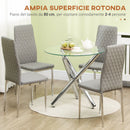 Tavolino Ø80x74 cm con Piano in vetro Gambe in Acciaio
