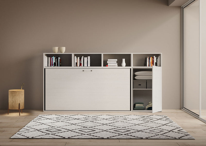 Letto Singolo a Scomparsa Composizione A Kando H129,7 Bianco Frassino con Materasso