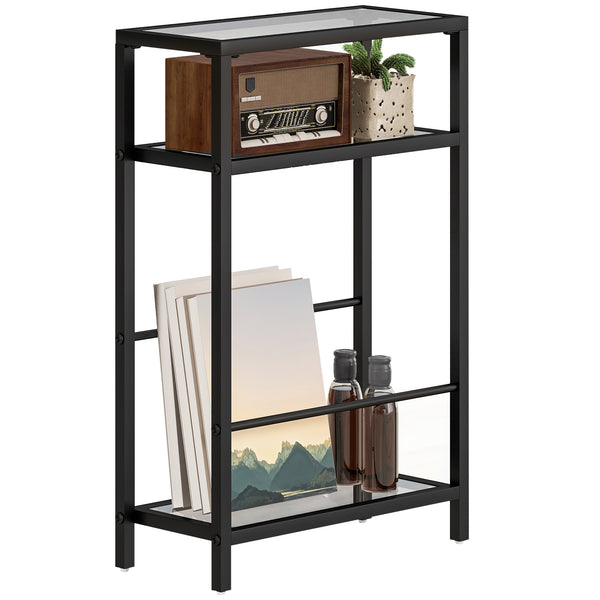 acquista Tavolino da Salotto 40x18x62 cm Design Compatto 3 Ripiani in Vetro e Acciaio Nero