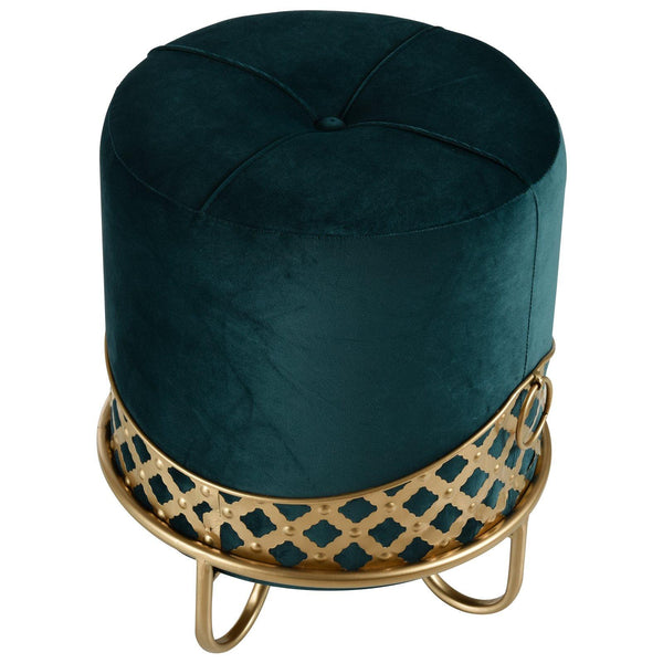 acquista Pouf Imbottito Rotondo in Tessuto Felpato Ø38x43 cm Verde Smeraldo