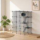 Gabbia per Gatti Grande a 4 Livelli 105x70x140 cm con Struttura Personalizzabile Rampe e Amaca per 1-3 Gatti in Acciaio e PP Nero      
