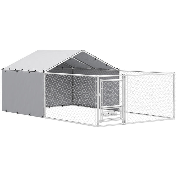Recinto per Cani Taglia Media e Grande fino a 3 kg 400x230x150 cm Porta Ciotole Girevole Argento prezzo