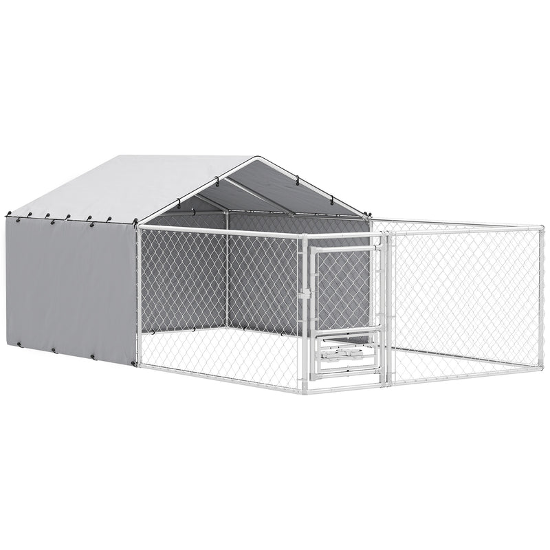 Recinto per Cani Taglia Media e Grande fino a 3 kg 400x230x150 cm Porta Ciotole Girevole Argento   