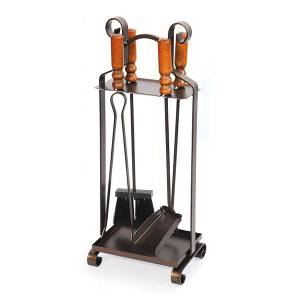 acquista Set Camino 4 Pezzi in Ferro Battuto con Manici in Legno con Supporto