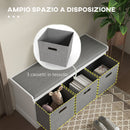 Panca Scarpiera 105x35x47 cm 3 Ceste e Seduta Imbottita in Legno Bianco e Grigio 