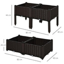 Set 4 Fioriere da Giardino Rialzate in Polipropilene Effetto Rattan Marrone