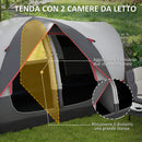Tenda da Campeggio 450x215x180 cm 6 Posti con 2 Stanze Separate Grigio   