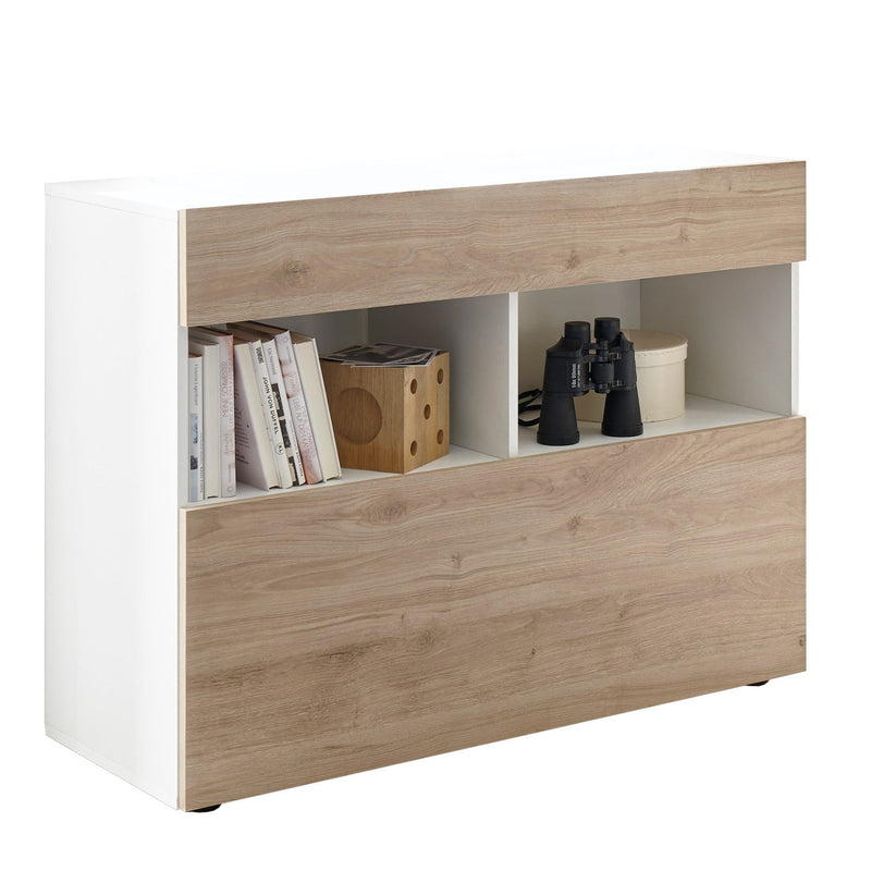 Credenza Mobile Soggiorno 1 Anta 2 Vani 111x42x82 cm TFT Akira Bianco e Naturale