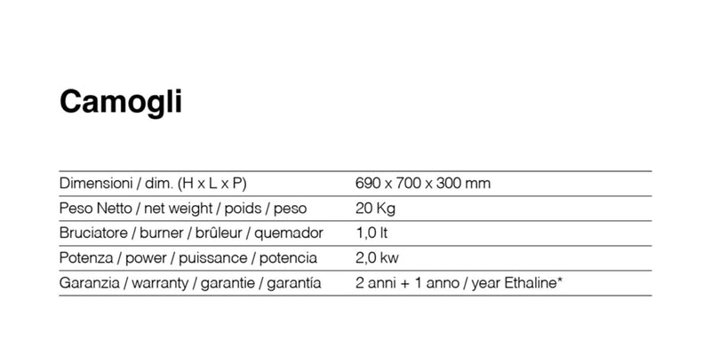 Camino a Bioetanolo da Pavimento 70x30x70 cm 2000W 1L Camogli Bianco 