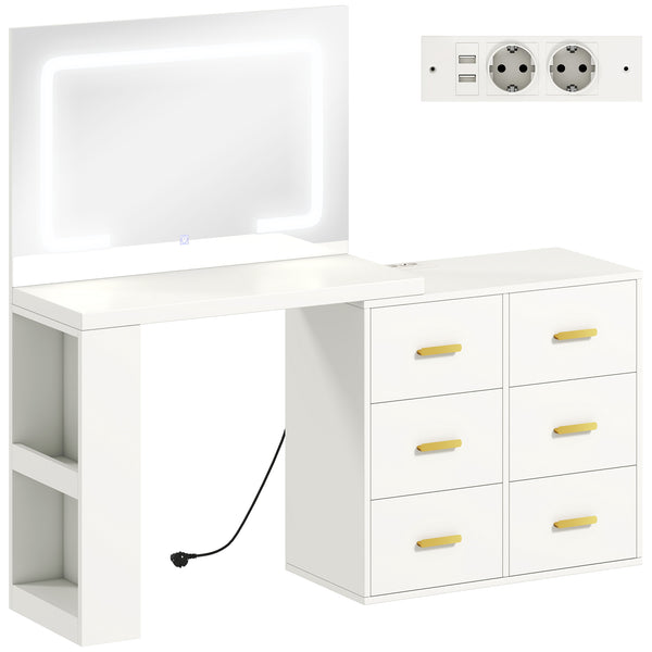 sconto Consolle Trucco con Specchio 118x78x135 cm con Specchio e Luci LED Regolabili in MDF Bianco