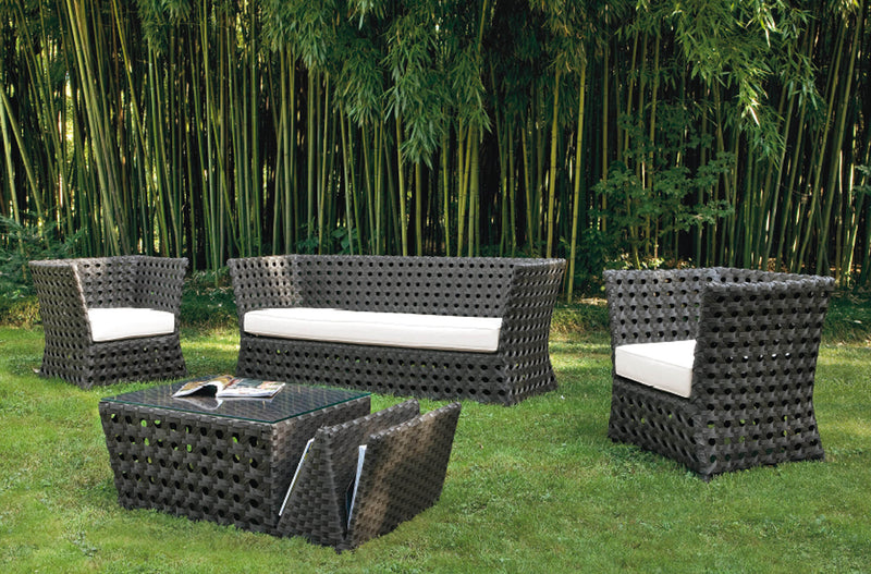 Set da Giardino Divano 2 Poltrone e Tavolino in Wicker Ranieri Paros