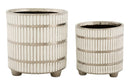 Porta Vasi Coppia Ray Ø22,5x24 cm - Ø18x19 cm in Ceramica Bianco e Argento      