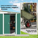 Casetta Box da Giardino Porta Attrezzi 345x280,5x169-201cm con Porte Scorrevoli in Acciaio Verde 