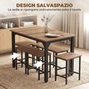 Set Pranzo con Tavolo Allungabile 160x70x78 cm e 6 Sgabelli per 4-6 Persone in Pannello Truciolare e Acciaio Nero e Noce      