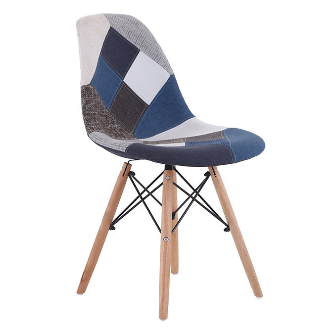 Set 4 Sedie 85x48x54 cm in Tessuto Patchwork da Interno Blu e Bianco