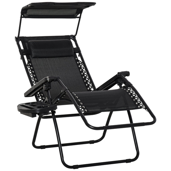 Sedia Sdraio Zero Gravity 90x67x110 cm con Tettuccio e Portabicchieri Nero prezzo