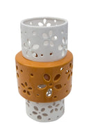 Vaso Arancione Ring Ø14x24,5 cm Porcellana Bianco e Arancione