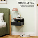 Comodino Sospeso 35x32x22,5 cm con Cassetto e Ripiano Aperto in Legno Nero Lucido  