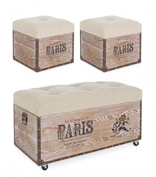 online Set 3 Pouf Travel Paris Corda in Legno