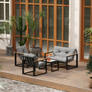 Set da Giardino 4 Pezzi con 2 Sedie Divanetto e Tavolino Grigio Chiaro e Nero     