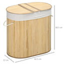 Cesto Portabiancheria a 2 Sezioni 62,5x37x60,5 cm Capacità 100L Sacca Interna Removibile 
