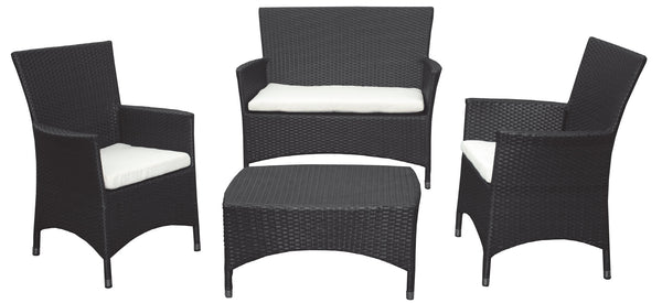 online Set da Giardino Divano Poltrone e Tavolino in Polyrattan Morel Valeria Nero