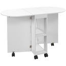 Tavolo da Pranzo Pieghevole per 2-4 Persone 120x60x77 cm con 6 Ruote Ripiani a 2 Livelli e 2 Ribalte in Pannello di Particelle Bianco      