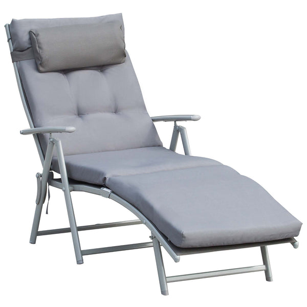 online Sdraio da Giardino Pieghevole Reclinabile 137x63,5x100,5 cm in Metallo e con Materassino Grigio