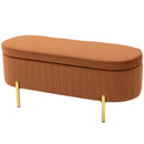 Panca Contenitore Ovale 72 L 107x42x45,5 cm con Coperchio Sollevabile in Velluto e Compensato Marrone      