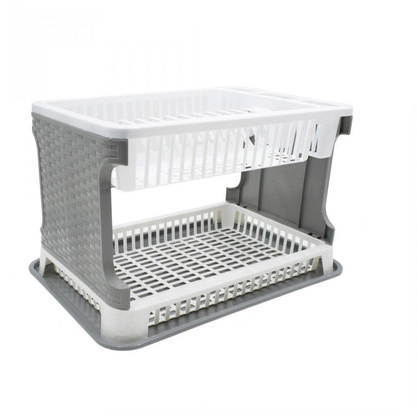 sconto Scolapiatti da Appoggio in Plastica 2 Livelli in Rattan per Lavello Cucina