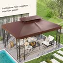 Copertura per Gazebo da Giardino 3x4 m a 2 Livelli in Tessuto Oxford 600D con Fori di Drenaggio Caffè      