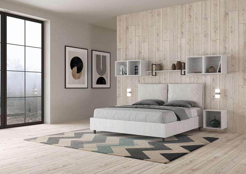 Letto Matrimoniale Struttura Bianco Frassico con Cuscini in Similpelle Egos Antea Bianco Varie Misure