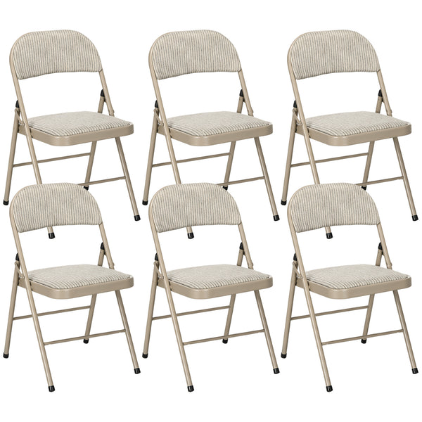 Set di 6 Sedie Pieghevoli Moderne 45x46x78 cm in Acciaio e Tessuto Effetto Lino Beige acquista