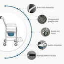Sedia WC per Anziani e Disabili con Ruote con Secchio Rimovibile in Alluminio Bianco 