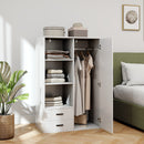 Armadio Moderno 80x50x124 cm Appendiabiti Cassetti e Mensole in Truciolare Bianco   