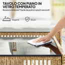 Set 3 Pezzi da Giardino con Divanetto Chaise Longue e Tavolino da Caffè in Acciaio e Rattan PE Crema      