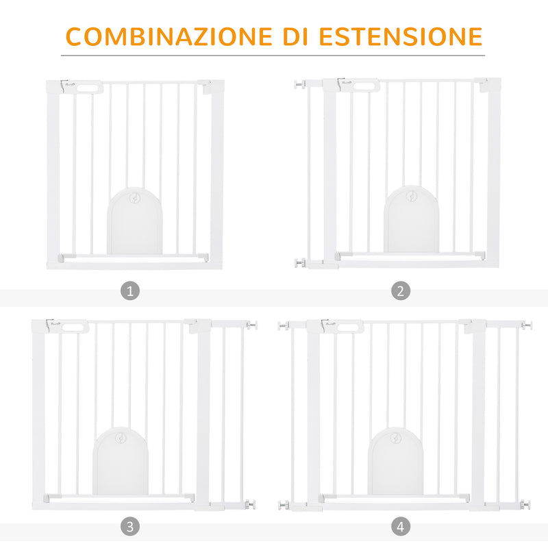 Cancelletto di Sicurezza per Cani con Porta Piccola Regolabile e Chiusura Automatica 75-103x76 cm Bianco