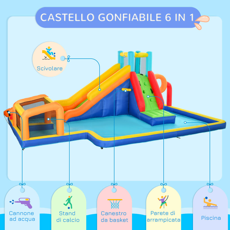 Castello Gonfiabile per Bambini 590x460x220 cm con Scivolo Porta e Canestro in Tessuto Oxford-4