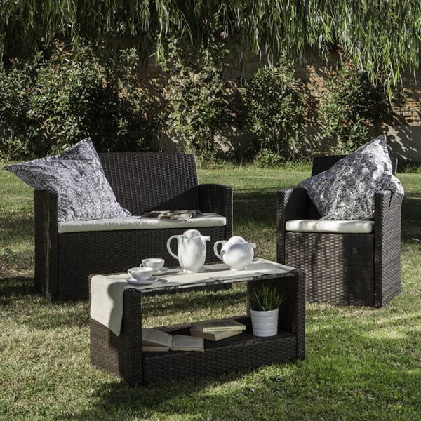 acquista Set Salotto da Giardino Divano Tavolo e 2 Poltrone in Polyrattan Ecrù Bertozzi Lipari