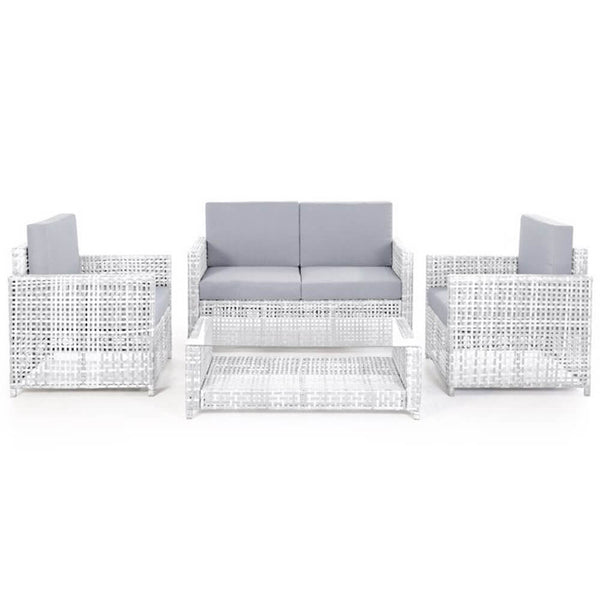 Set Salotto da Giardino Divano Tavolo 2 Poltrone in Polyrattan Bianco Bertozzi Dafne sconto