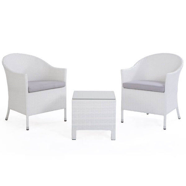 Set Salotto da Giardino Tavolo 2 Poltrone in Polyrattan Bianco Bertozzi Letizia online