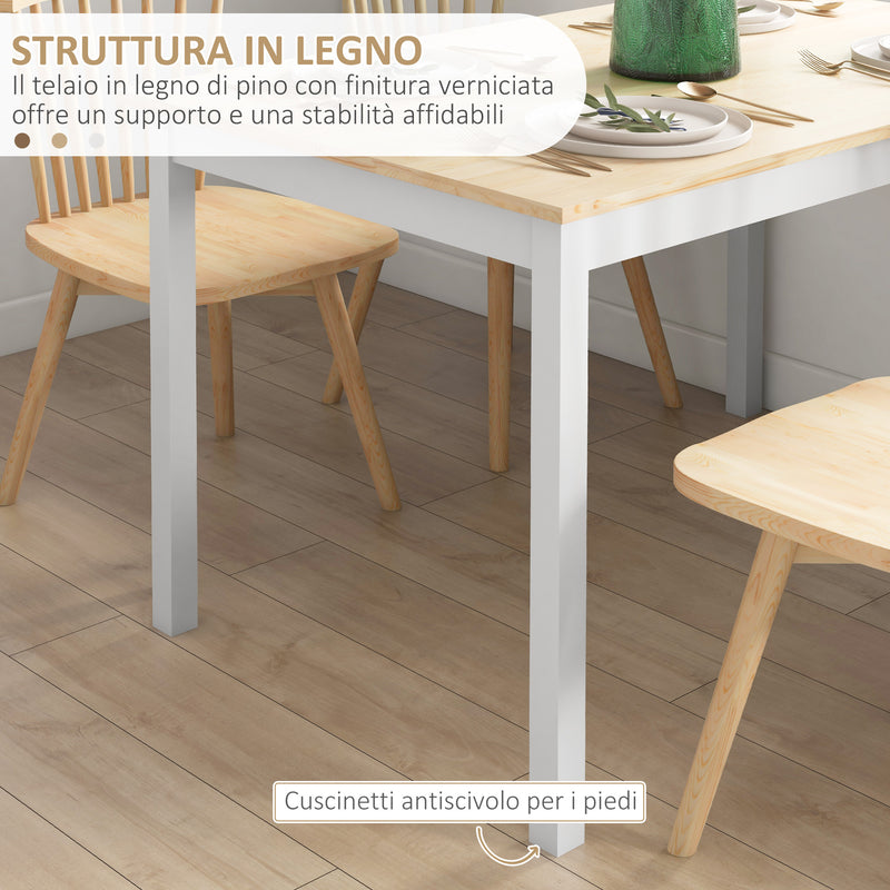 Tavolo da Pranzo 4 Posti con Piedini Antiscivolo 120x75x75 cm in Legno di Pino Naturale e Bianco-5