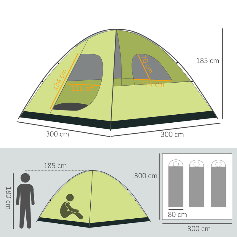 Tenda da Campeggio 3-4 Persone a Cupola 300x300x180cm Impermeabile e Anti UV Giallo e Grigio-3