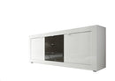 Credenza Mobile da Salotto 2 Porte 3 Cassetti 210x43x86cm TFT  Basic Bianco Lucido Antracite Lucido