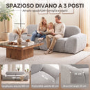 Divano 3 Posti Arrotondato Senza Struttura 244x95x70 cm con Seduta Ampia in Ciniglia Grigio Chiaro      