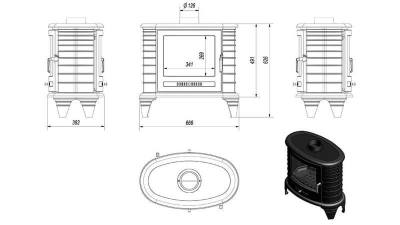 Stufa a Legna 5/11KW in Ghisa Flig Annapolis Tunnel Nera