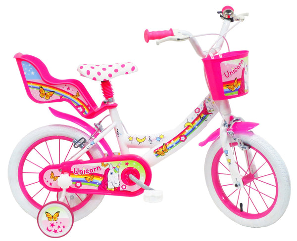 Bicicletta per Bambina 14" 2 Freni Unicorno Bianca/Rosa prezzo
